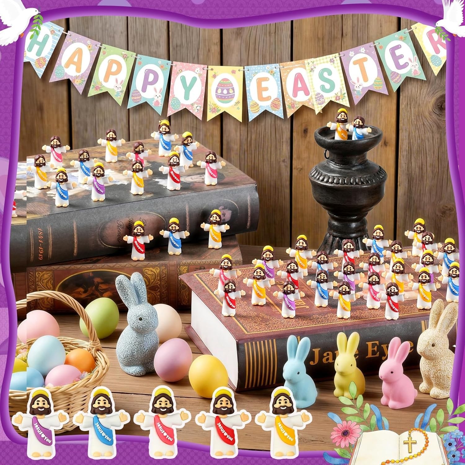 100 Pack Little Jesus Figures Loves You, Tiny Mini Jesus Figurines in Bulk