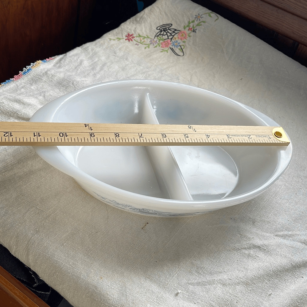 Vintage Glasbake divided dish Currier & Ives