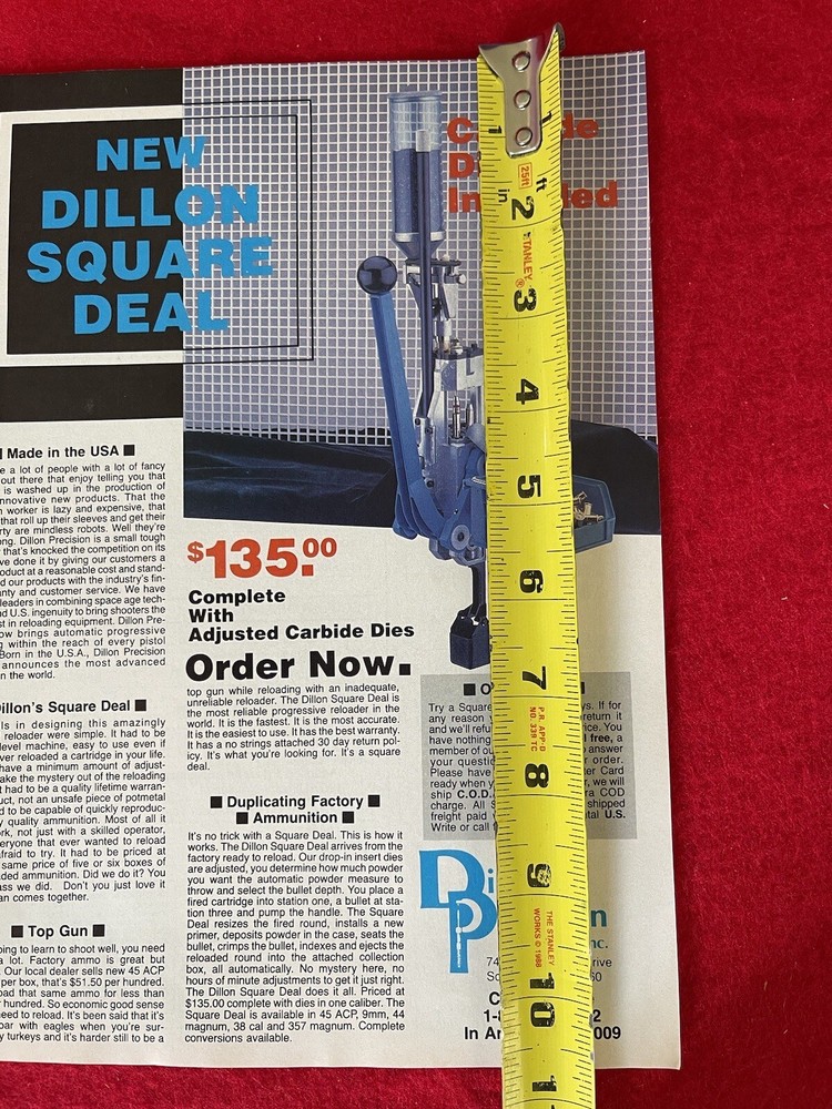 Vintage 1987 Dillon Reloader Print Ad Ammunition Reloading Tools - Ad Only