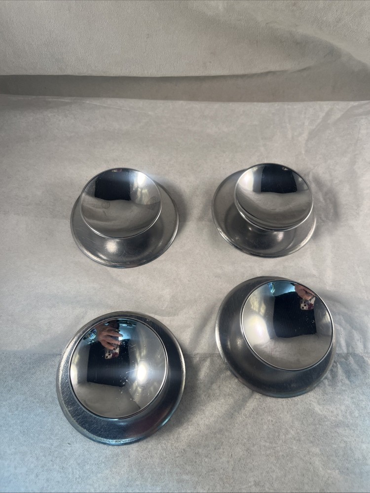 4 Vintage AJAX Shiny Chrome Beveled Concave 2" Round Knobs & 2.75” Back Plates