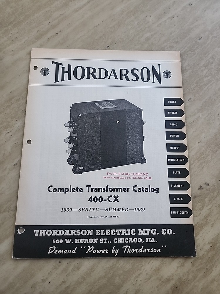 1939 Thordarson ~ Complete Transformers ~ Catalog 400-CX