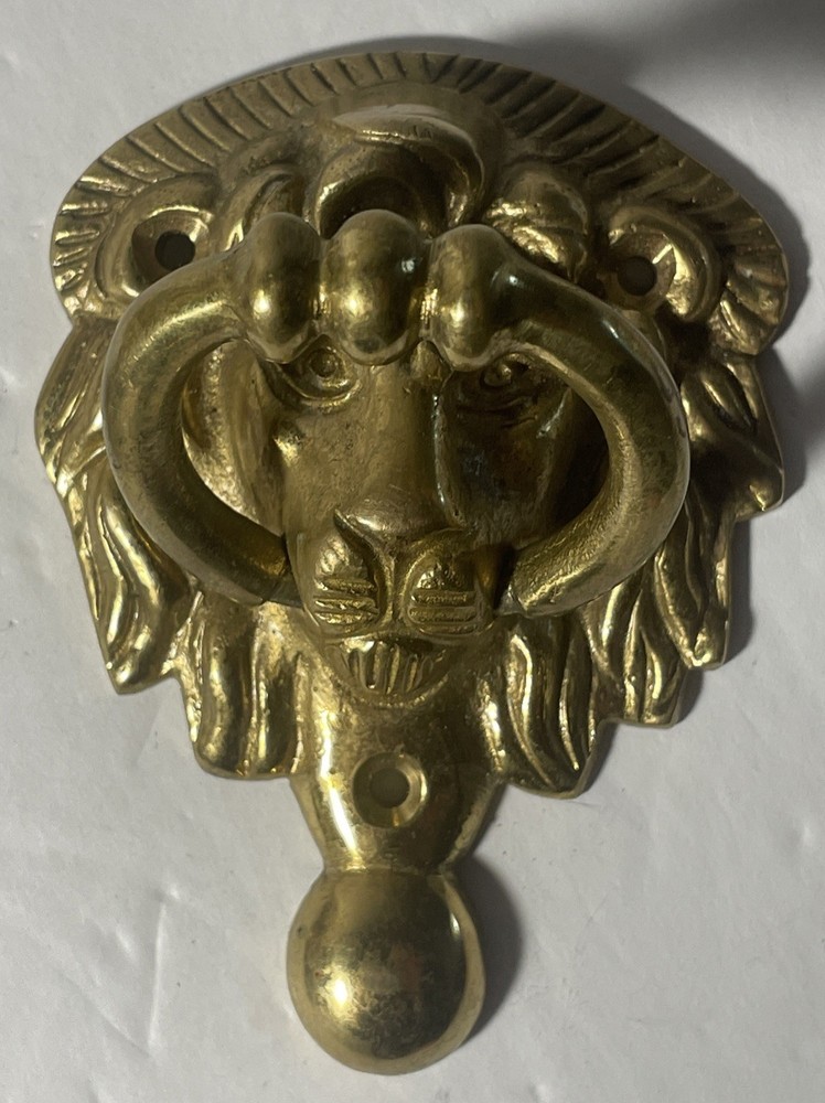 Vintage Lion Head Door Knocker Solid Brass 4 X 3”