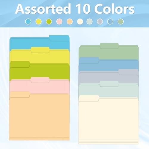 File Folder, 120 Pack 1/3 Cut Tab File Folders, Letter Size, Assorted 10