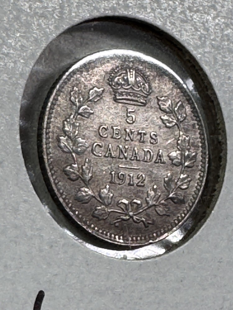 1912 Canada 5 Cents Small Silver Coin Cleaned