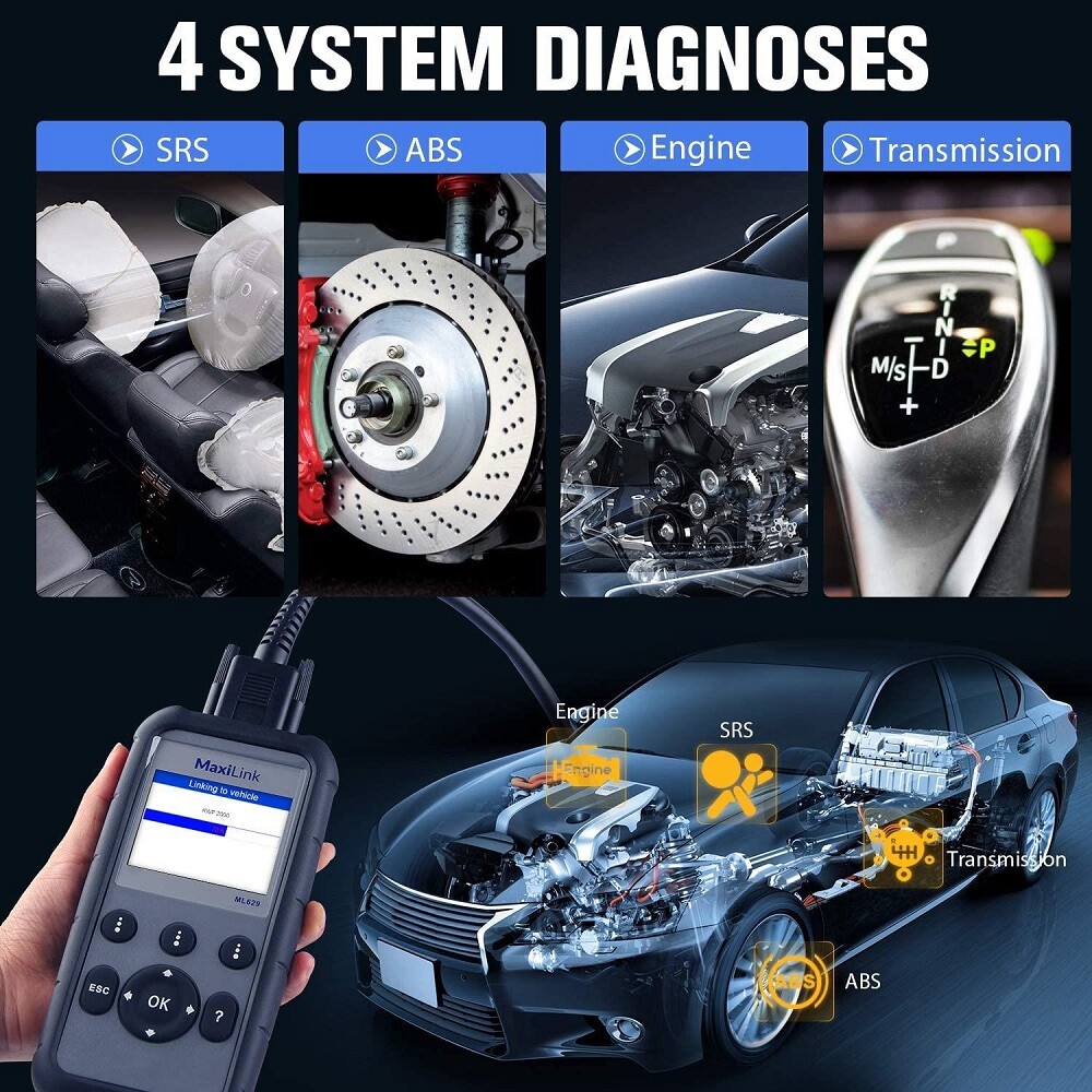 Autel ML629 OBD2 Scanner ABS SRS Engine Transmission Diagnoses OBD II Scan Tool