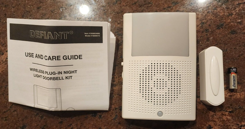 Defiant Wireless Plug-In Doorbell Kit LED Night Light and Wireless Push Button
