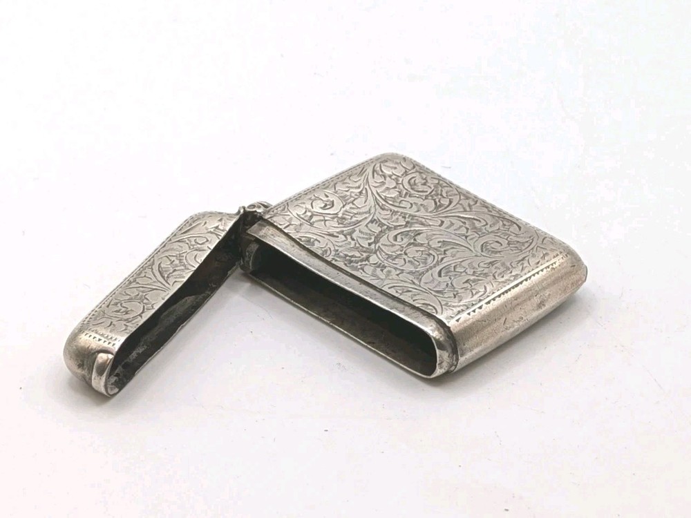 Antique Sterling Silver Etched Spiral Pattern HF Initialed 1914 Vesta Case