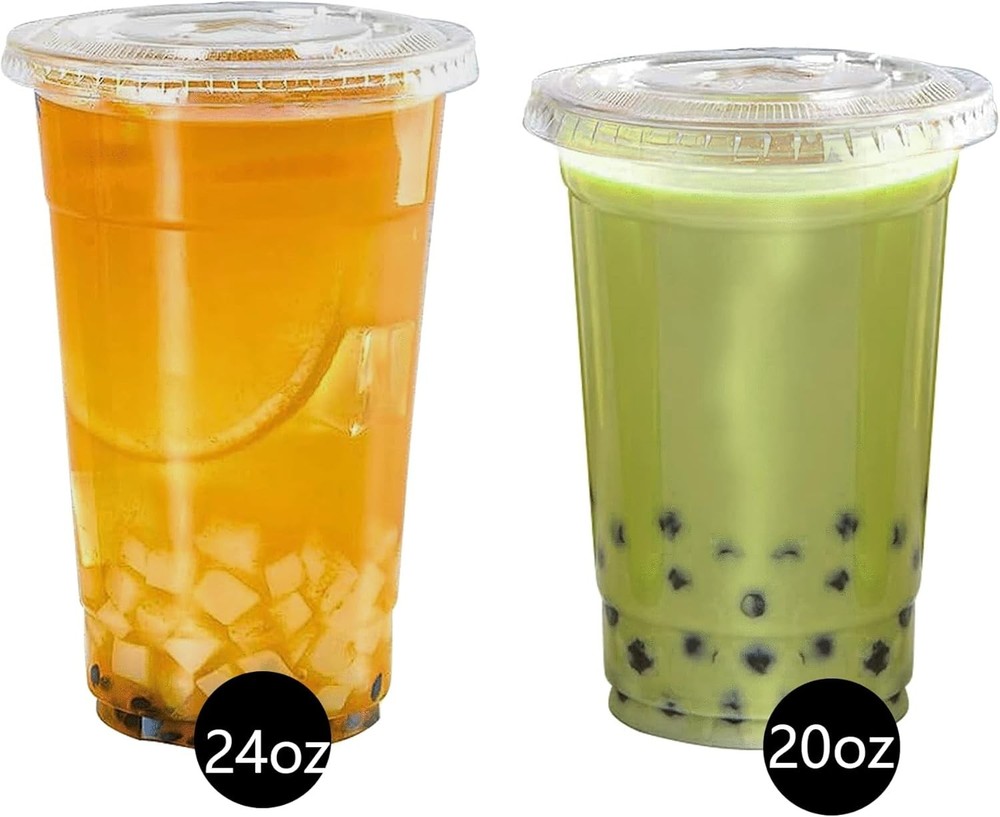 Crystal Clear 20 oz Plastic Cold Drink Cups with Flat Lids - 100 Count