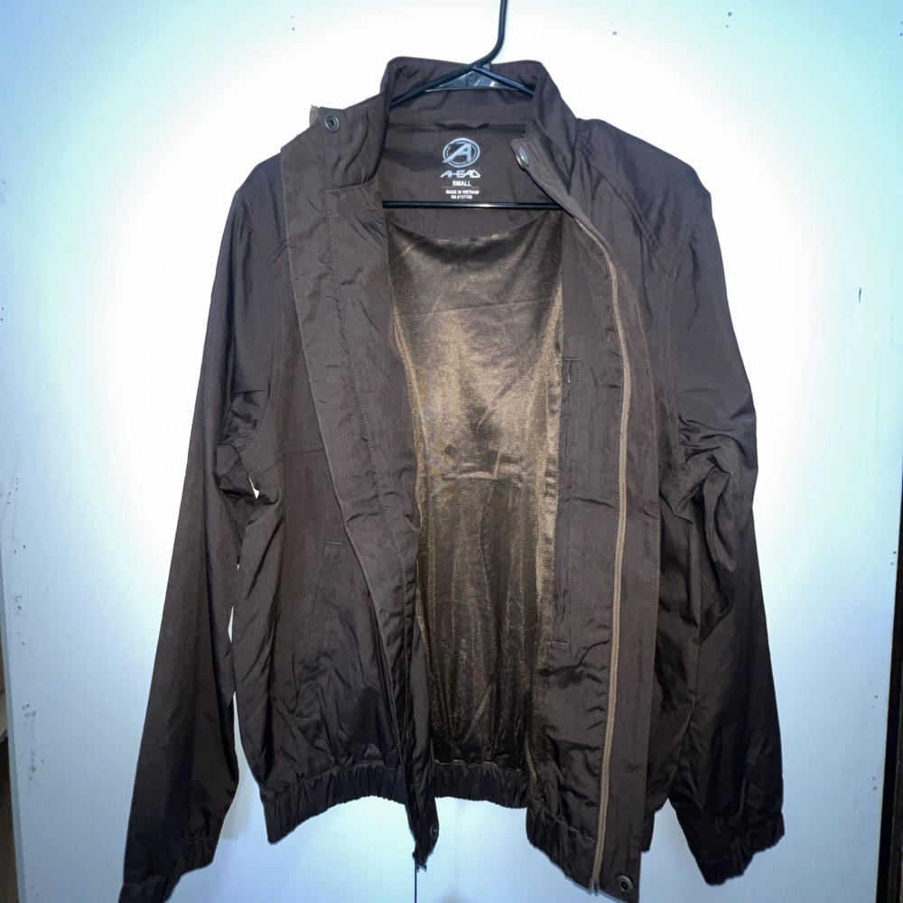 Ahead Waterproof Jacket Men Small Brown Pockets Snap Inside Zip Golf Performance