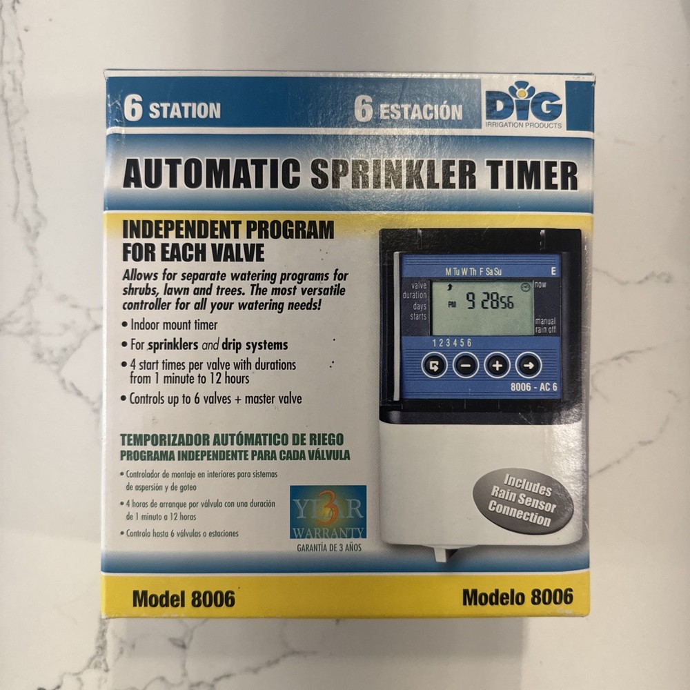 NEW Dig Irrigation 8006  6 Station Independent Program AC Controller NO SCREWS