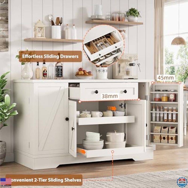 55" Buffet Cabinet with Storage, Kitchen Buffet Sideboard with Pull-Out Shelves