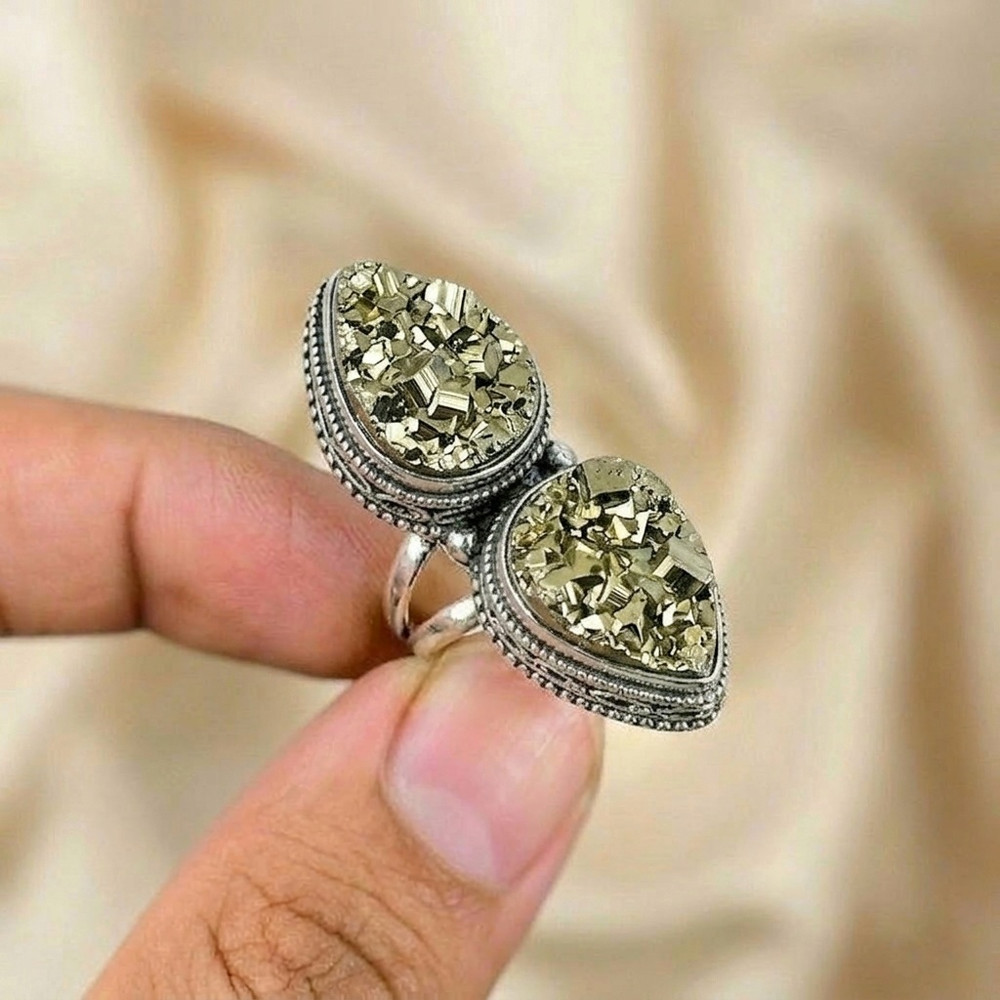 Pyrite Gemstone Silver Ring 925 Sterling Silver Ring Silver Statement Ring