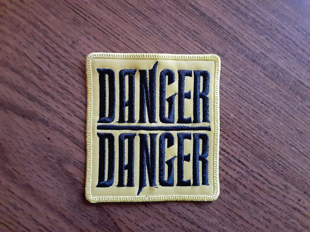 DANGER DANDER,SEW ON BLACK AND YELLOW EMBROIDERED PATCH