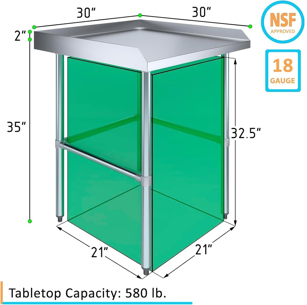 Open Base Equipment Work Table with Backsplash and Side Splashes 30x30" (LxW)