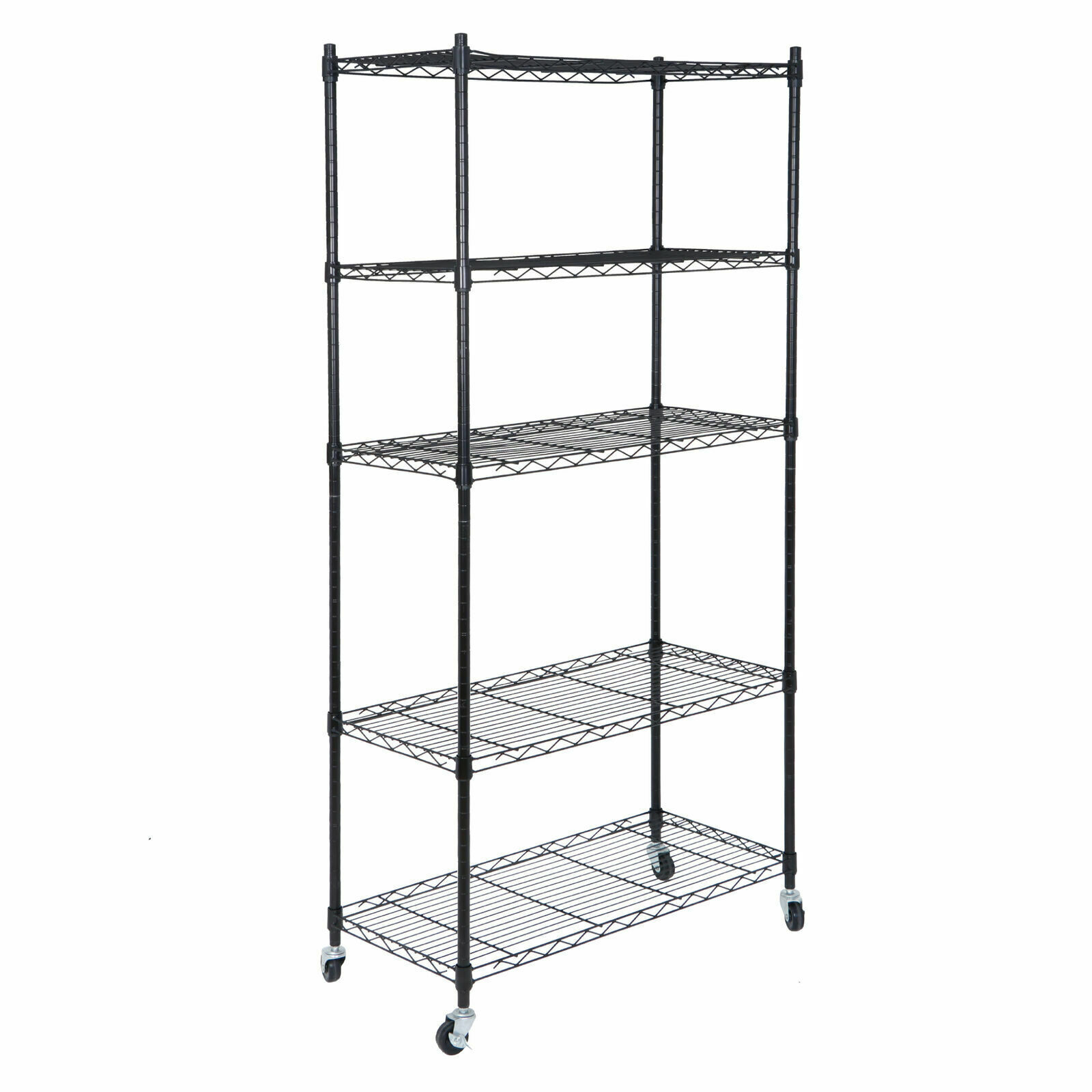 5 Tier Wire Shelves Rack Storage Unit Rolling with 4 Wheels Casters Large Space