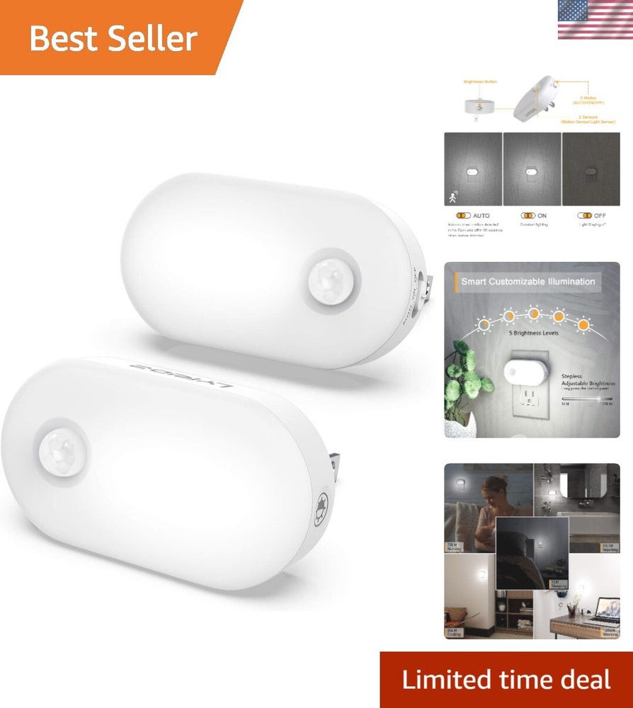 Stepless Adjustable LED Night Lights with Motion Sensor - Cold White Glow 2-Pack