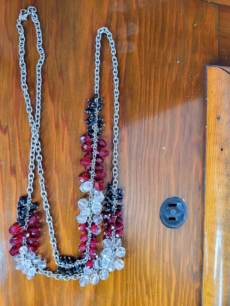 Vintage Red Black & White Convertible Beaded Statement Necklace
