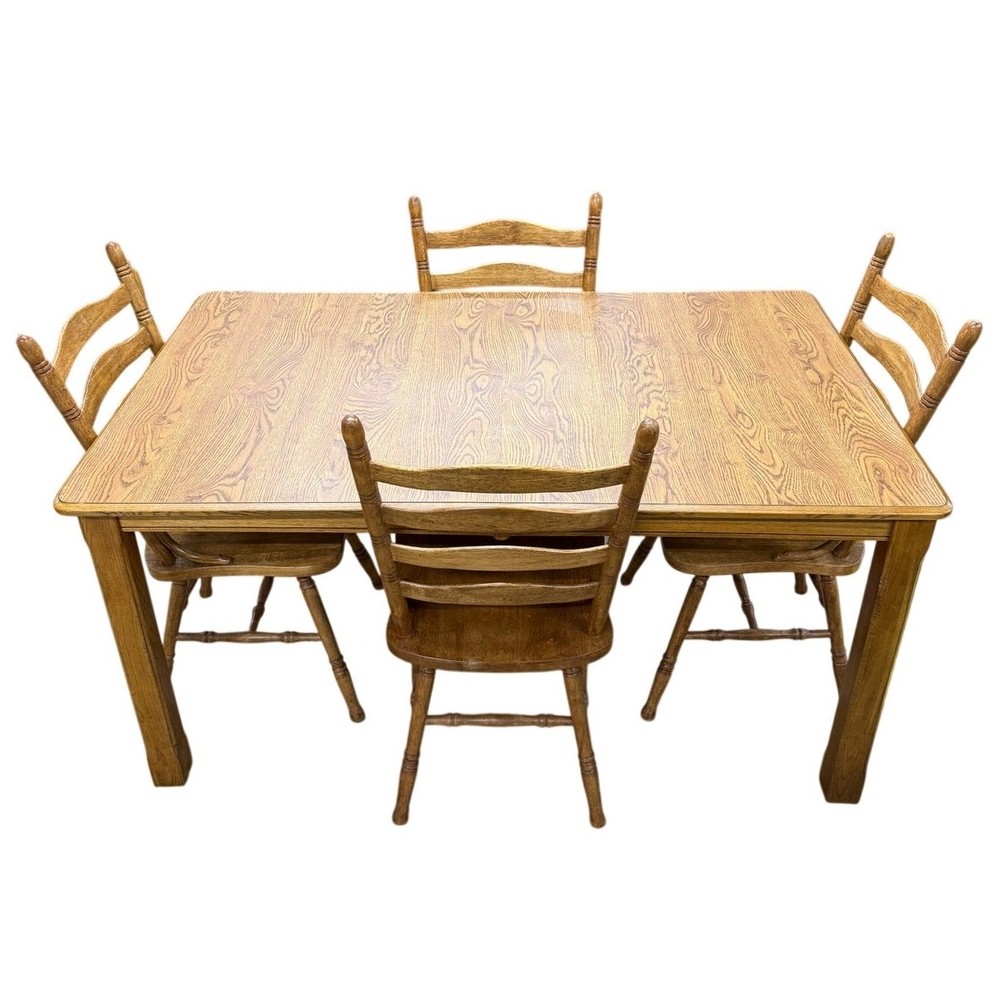 Wood Dining Table Set 4 Chairs Ladder Back