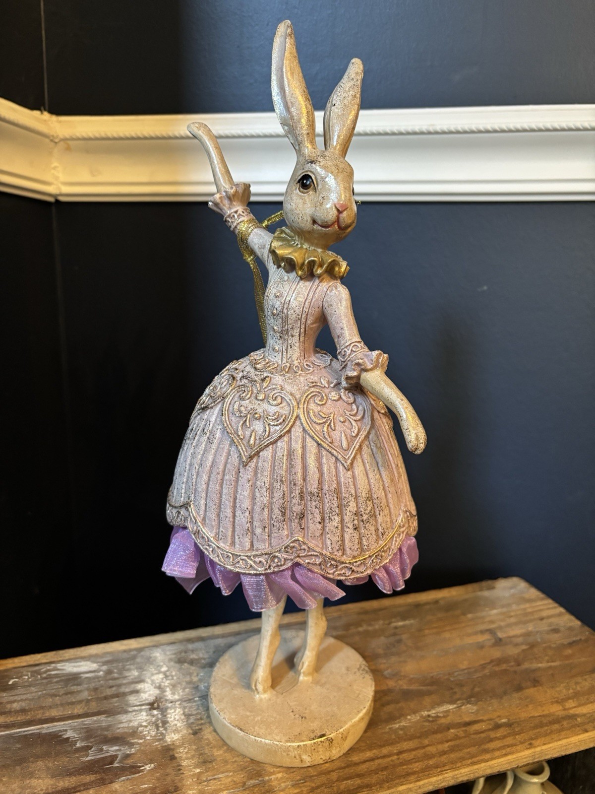 Jolie Fleur Easter Bunny 14” Figure Lavender Dress Dancing Ballerina