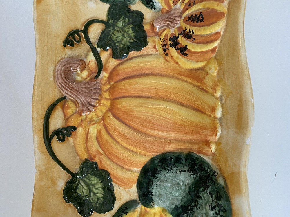 Ceramic Fall Harvest Pumpkin Rectangle Serving Platter Cardinal Inc 17 X 7