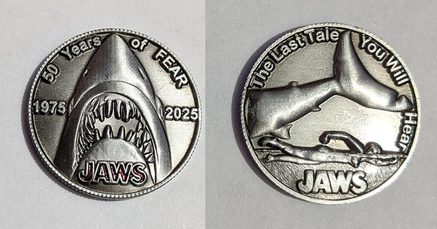 JAWS Coin 1975 2025 Anniversary Metal Coin shark Jaws Movie