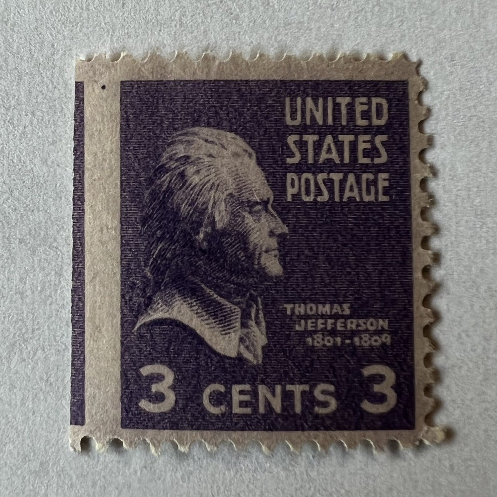 ERROR U.S. 3C PREXIE STAMP WITH MISPERF IMPERF LEFT SIDE, MNH OG