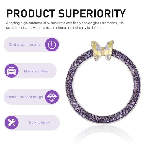 Car Engine Start Stop Decorative Ring, Bling Butterfly Diamond 1 PC Purple