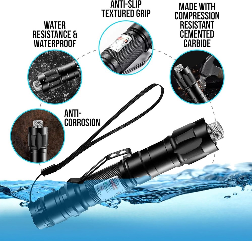 Rechargeable Tactical Green Laser Pointer - 3300 ft Visibility & Carrying Case