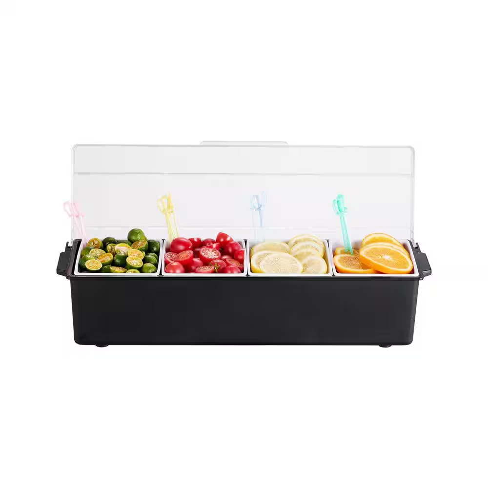 Chilled Condiment Server, 4 Compartment Ice Cooled Condiment Serving Container,