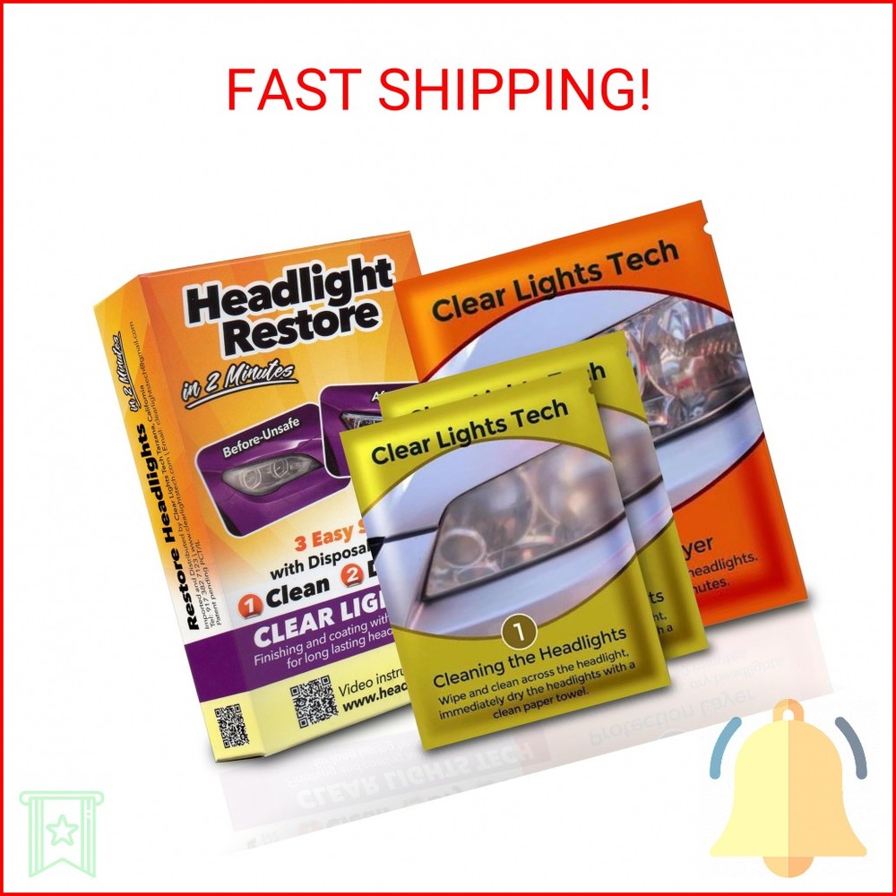 Clear Lights Tech, Headlight Restoration Kit - Headlight Cleaner 3-Wipe System,