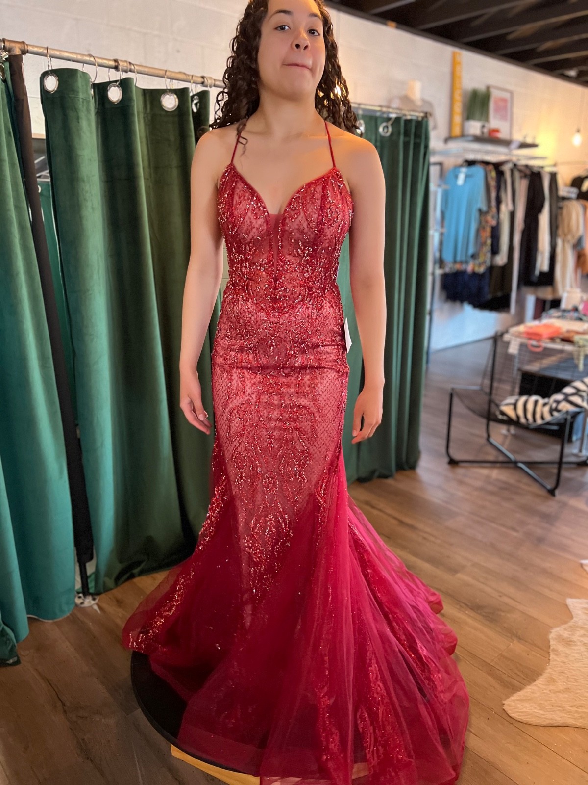 Boutique Red Embellished/sequence gown by Ladivine- Sz 8 - no alterations