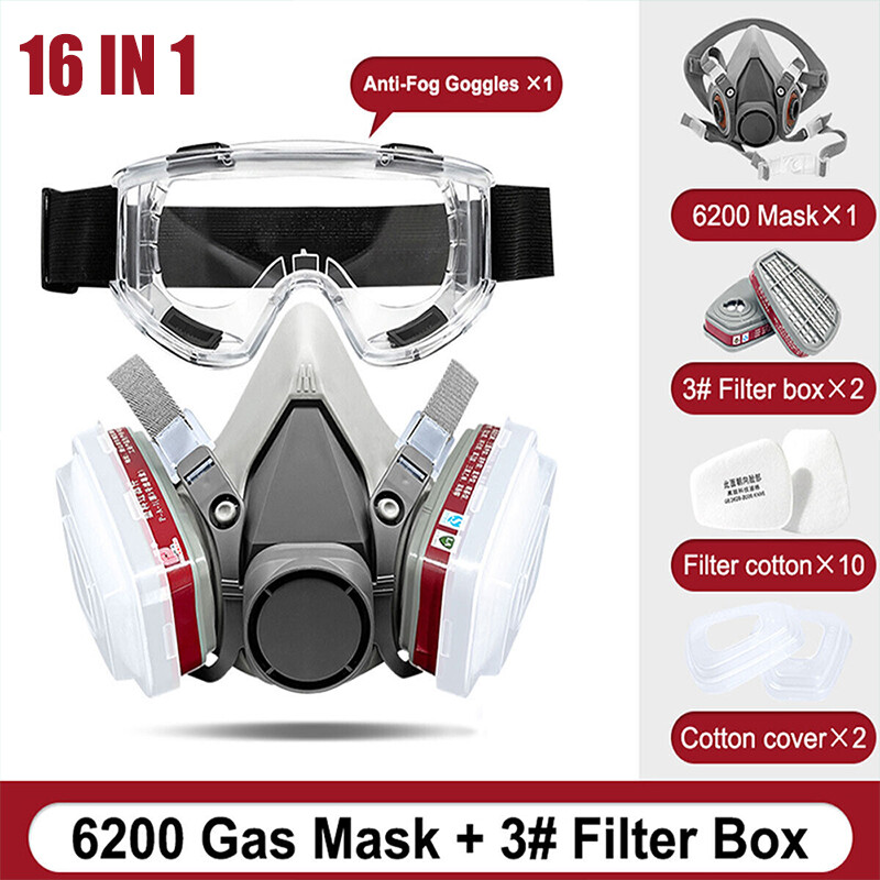 6200 Safety Half Face 16 IN 1 Gas Mask Chemical Vapor Paint Spray Respirator Set