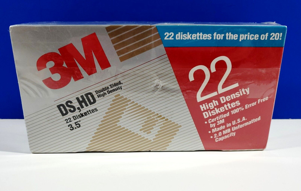 3M 22 Pack 3.5" High Density Formatted DS HD Diskettes IBM Compatible New Sealed