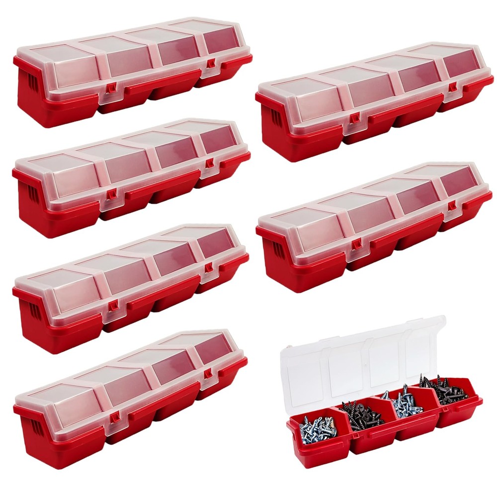 6 Pcs Screw Organizers Storage Bins with Lids, Plastic Stackable Hardware red
