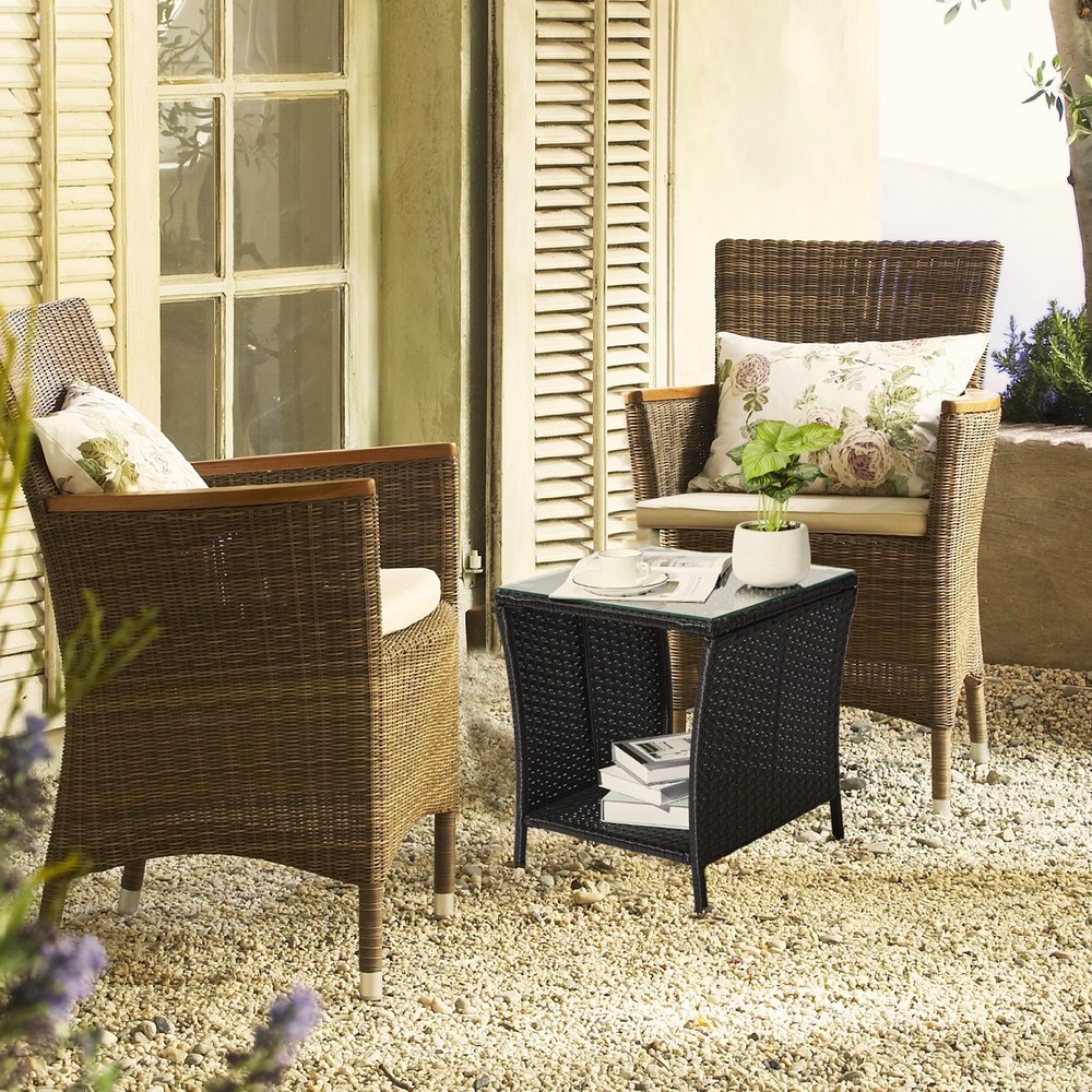 Outdoor Patio Wicker Side Table, Square End Table Bistro Coffee Table