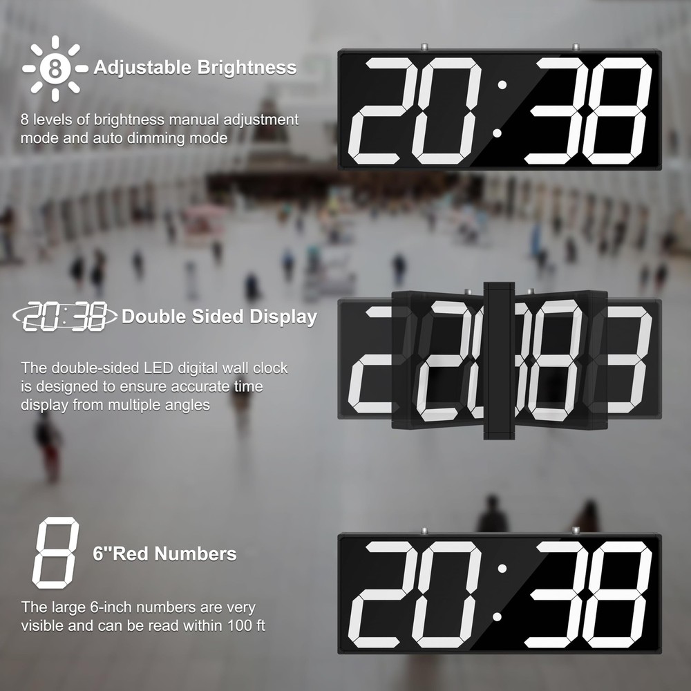 Digital Wall Clock with Double Sided Display, Large Digital Clock with Timer,...