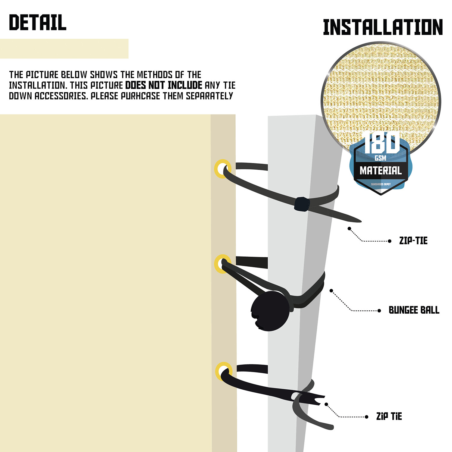 TANG Beige Straight Side Rectangle Permeable Sun Shade Patio Canopy w Grommets