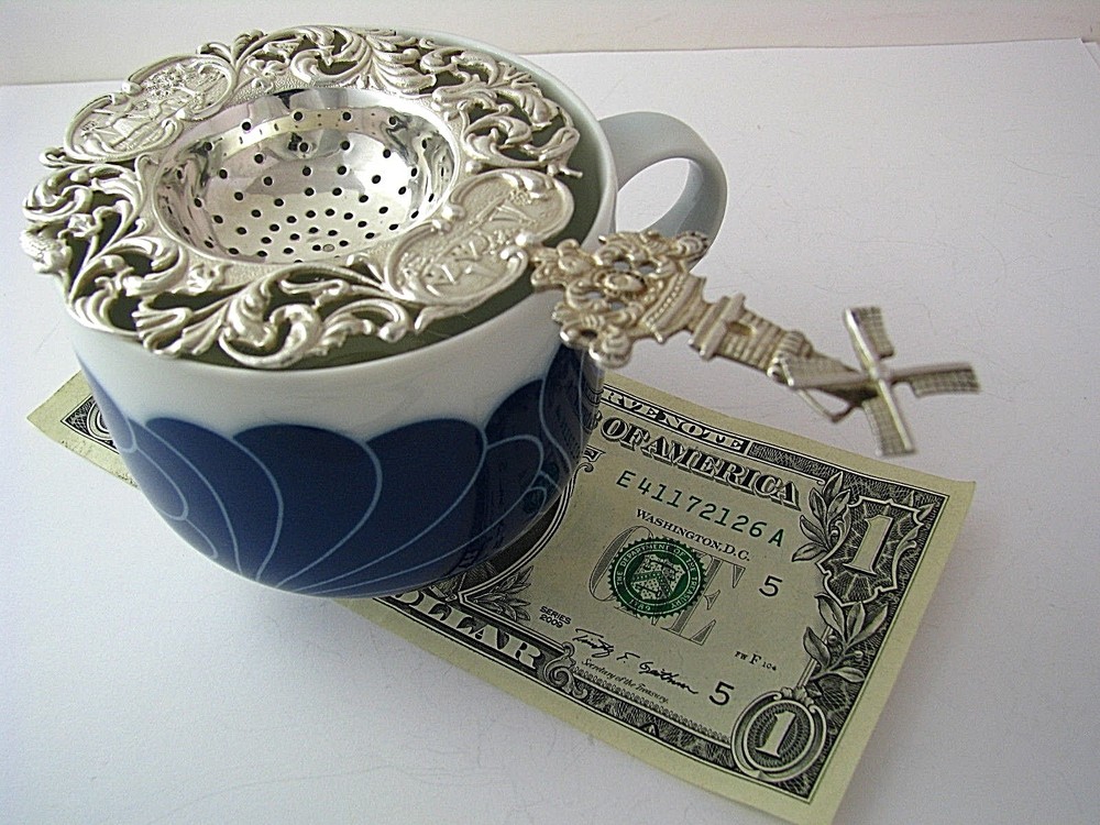 DUTCH SILVER TEA STRAINER SERVING SPOON WINDMILL Holland Netherlands c1928 Excel