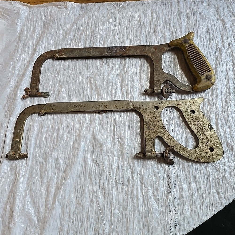 2 Hacksaw Frames Adjustable Wood Handle Missing Handle Grips