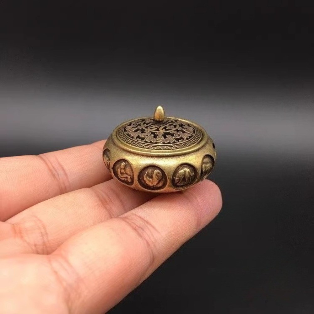 Solid Brass Mini Incense Burner with Lid for Meditation Decoration