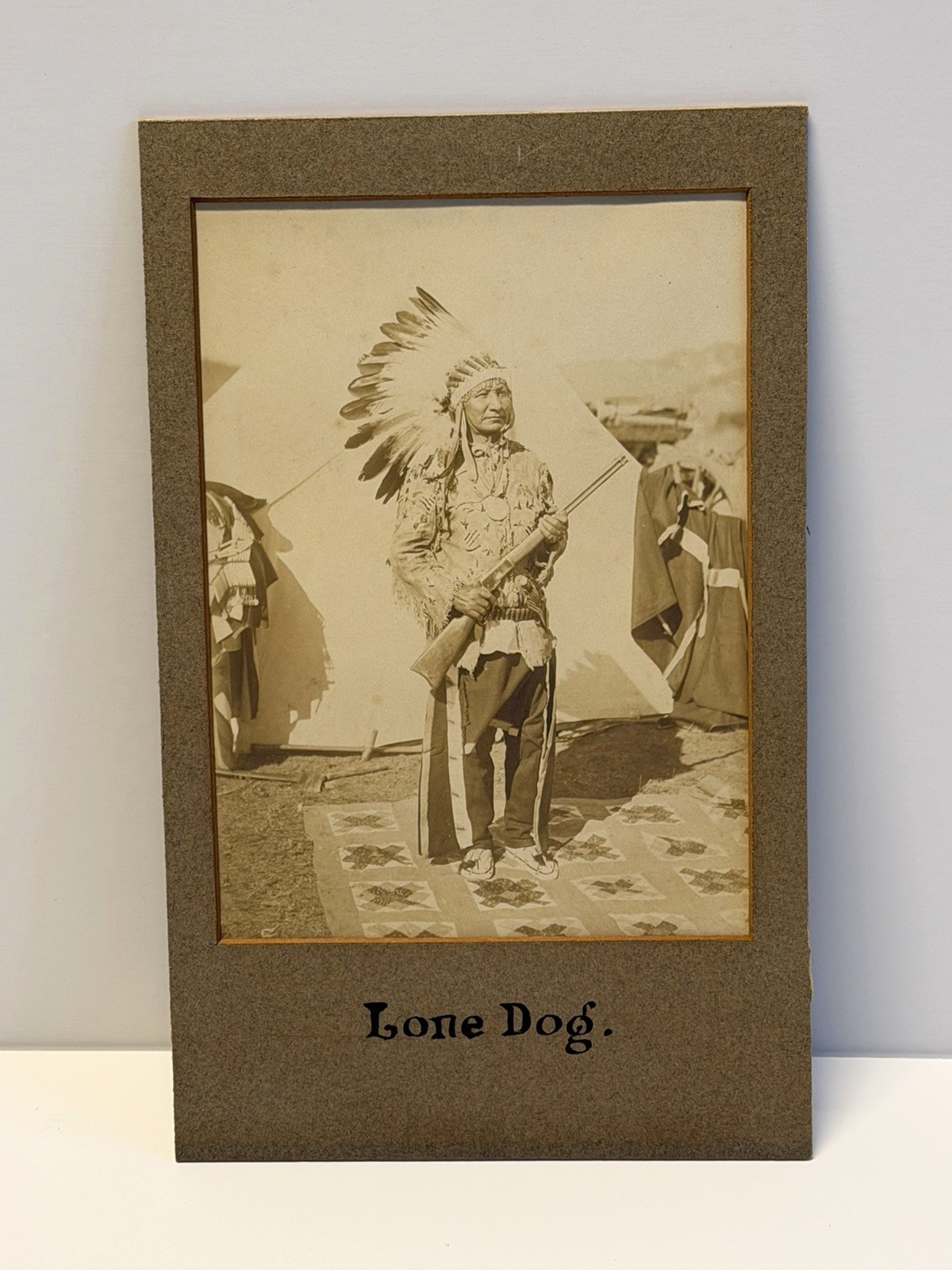 Vintage Native American Cabinet Photo Titled: "Lone Dog"; Early 20th Century