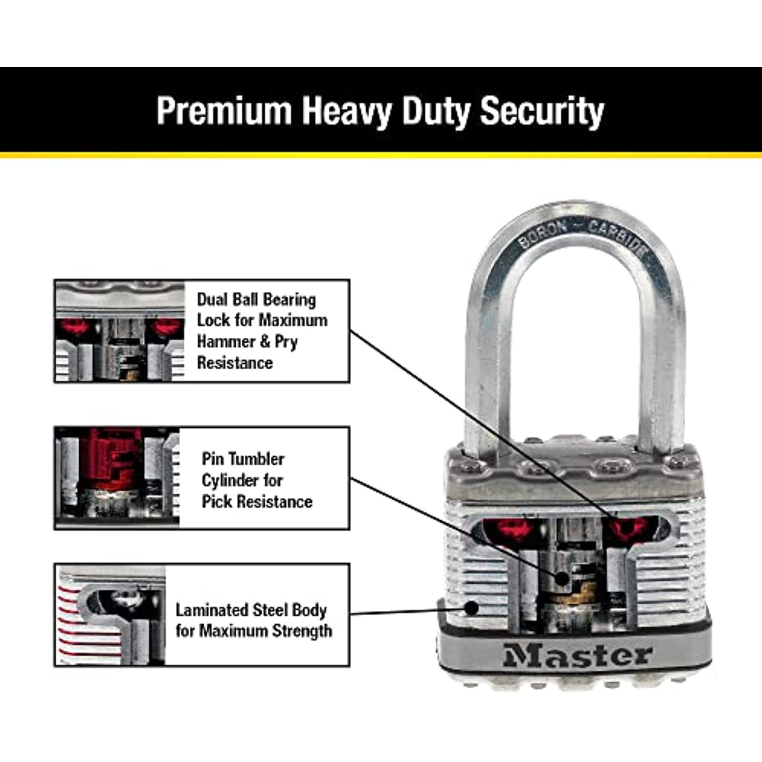Master Lock M5XTRILF Magnum Heavy Duty Outdoor Padlock with Key, 3 Pack