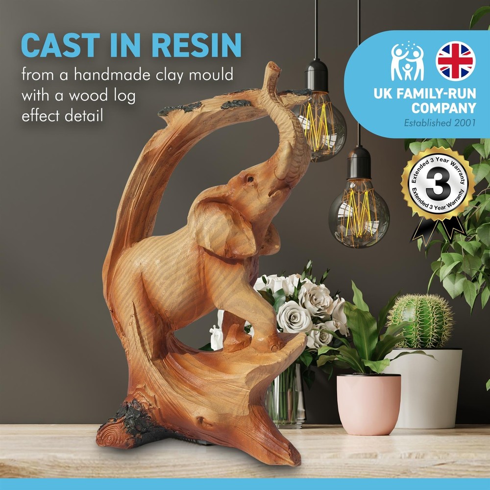 Wood effect resin Stately ELEPHANT UNDER TREE ORNAMENT