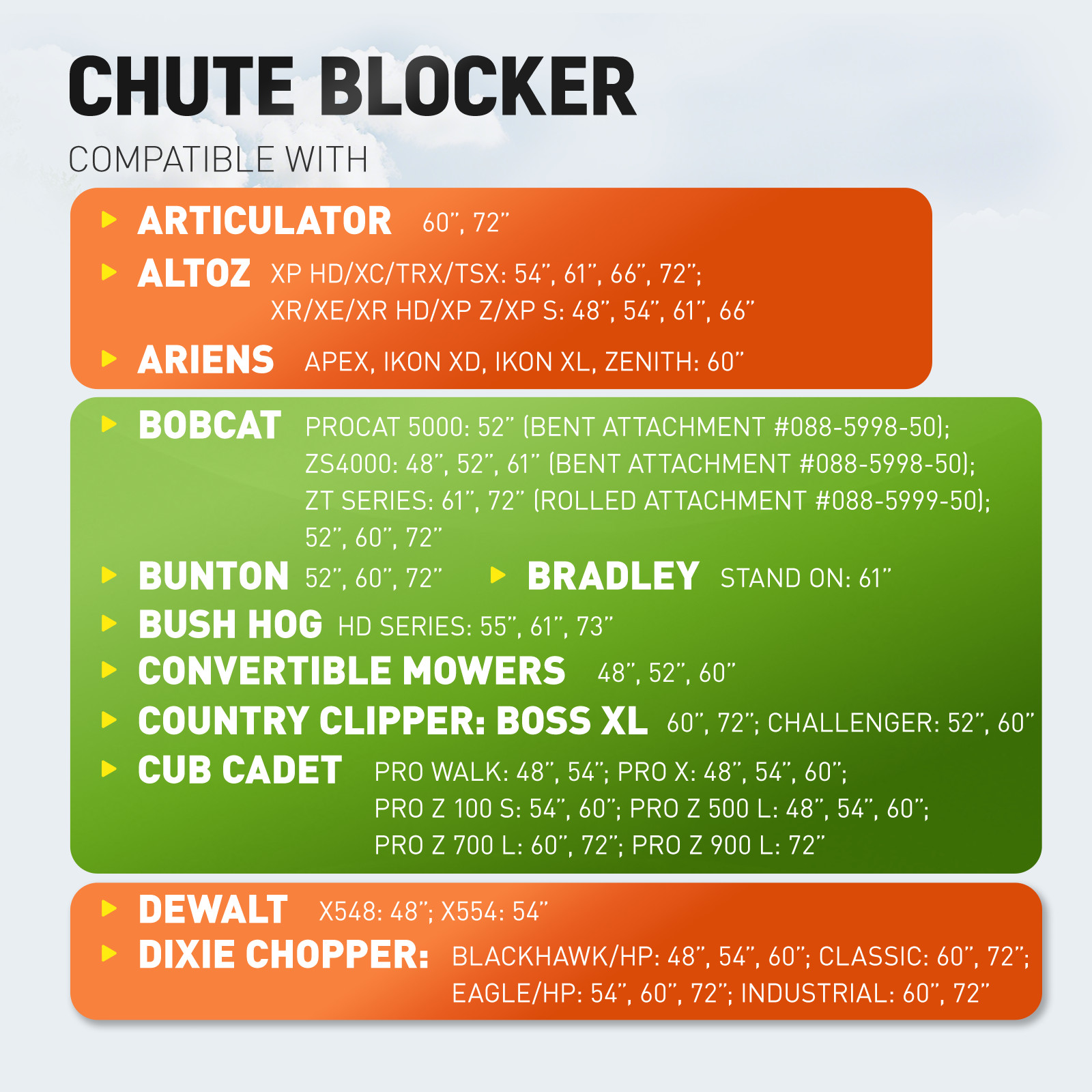 Chute Blocker For ZT Mowers Toro #ACS6000ULS 088-6003-00 w/Mounting hardware