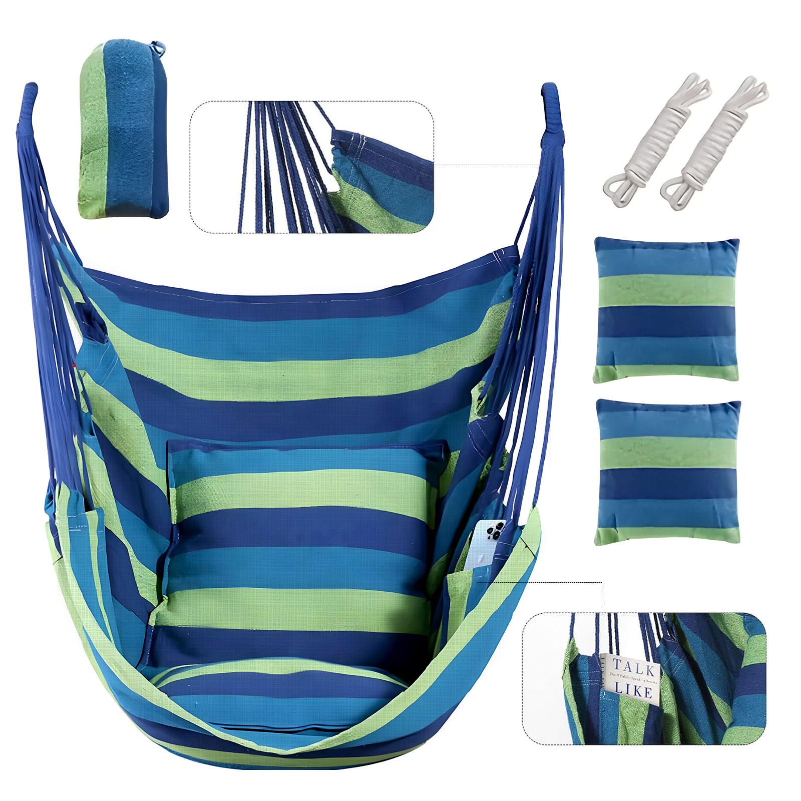 Hammock Chair Colorful Stripe Chair Hanging Rope Swing Chair for Outdoor Indoor