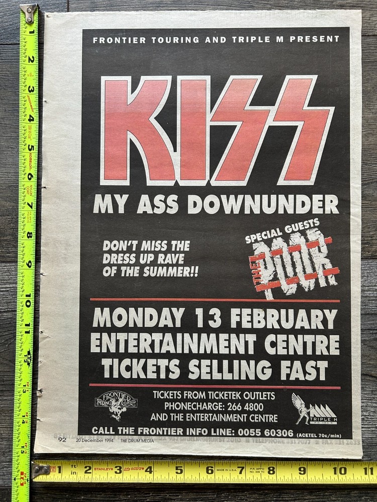 KISS Concert Ad Advert Kiss My A** Downunder Australia Sydney 1994 Vintage Kiss