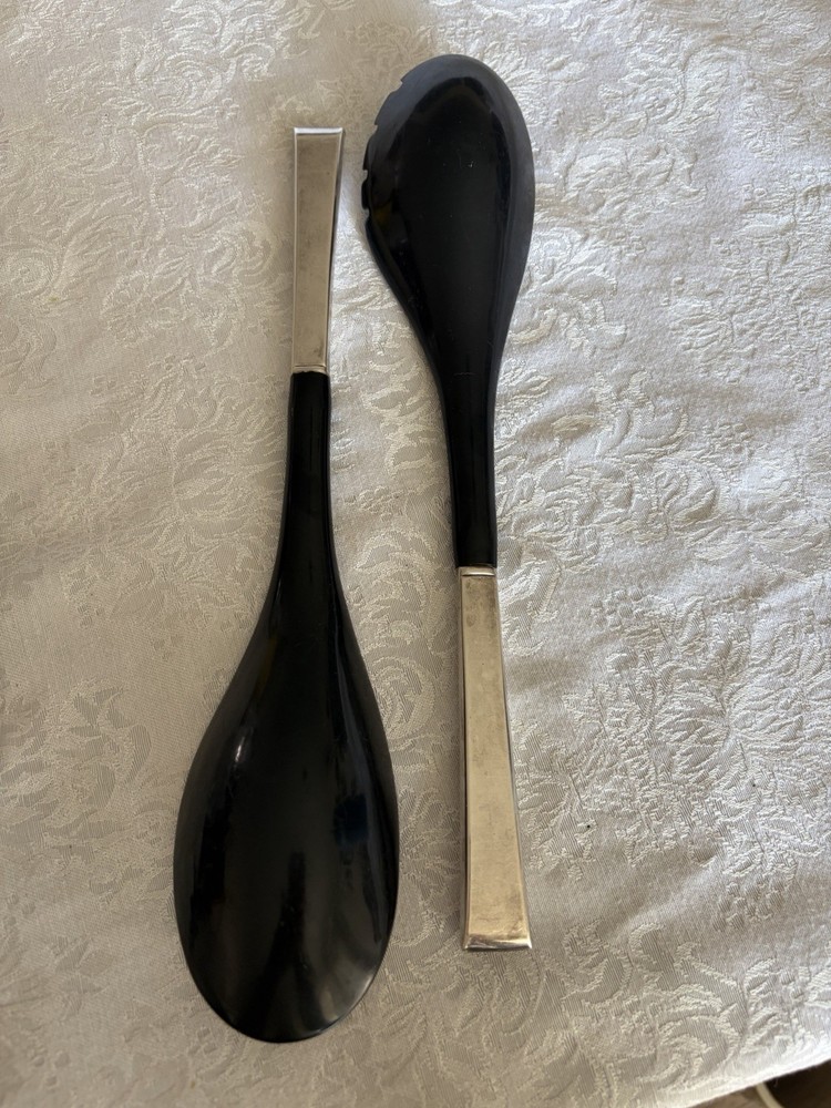 Reed & Barton Salad Servers Rose Pattern Silver Handles