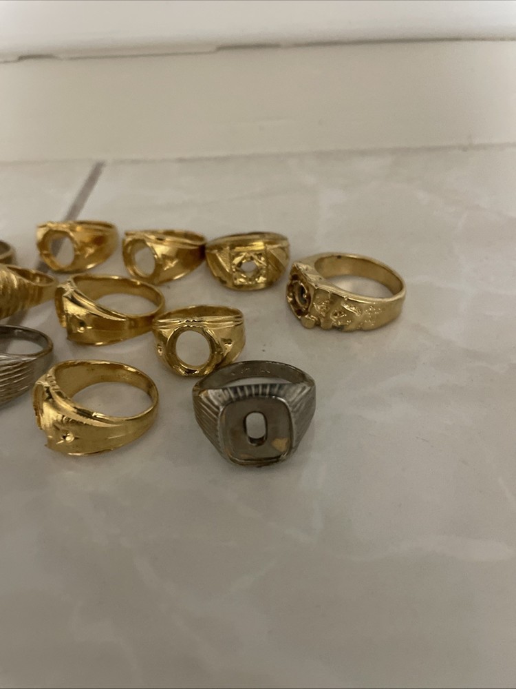 14 Assorted Plated Brass Ring Mounting Settings