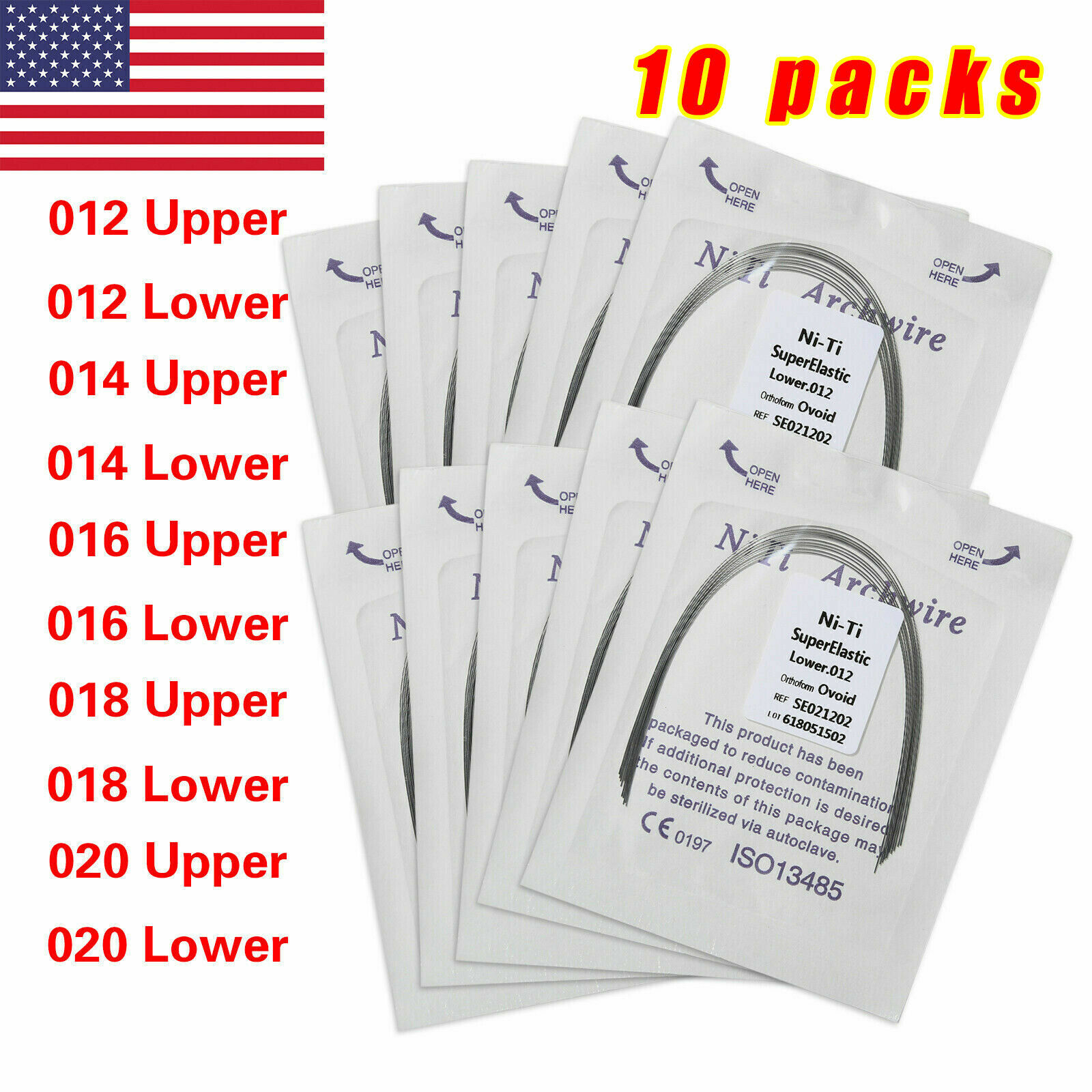 100 PCS dental orthodontic super elastic niti round arch wires Ovoid form 10 bag