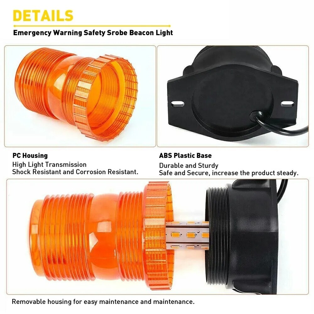 Amber 30LED Rotating Strobe Light Rooftop Flash Beacon Emergency Warning 12V-24V